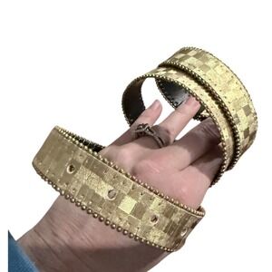 Vintage belt Gold Tone‎ Woven Checkerboard Beaded glitchy glam medium